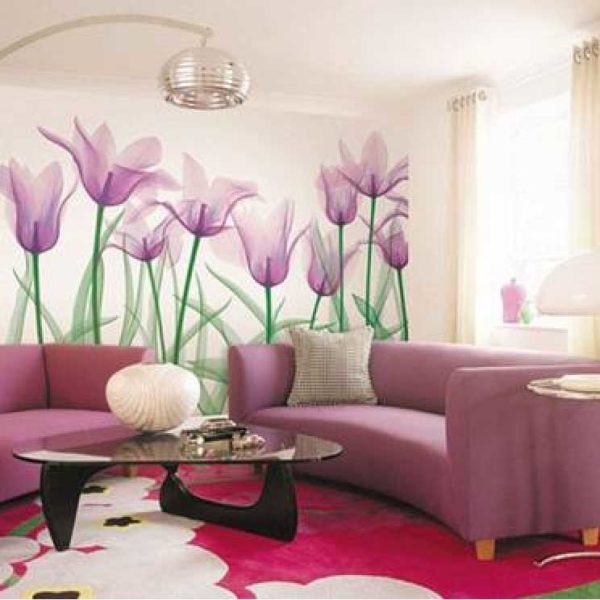 3D Green Purple Flower Mural