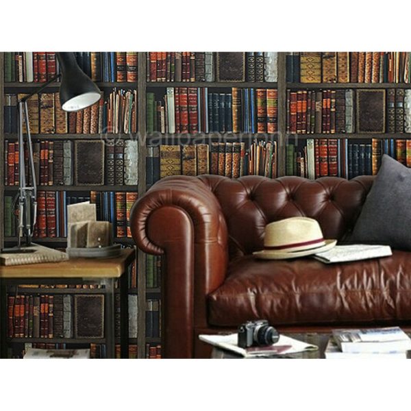 Designer 3d Effect Bookcase Library Books Shelves Wallpaper
