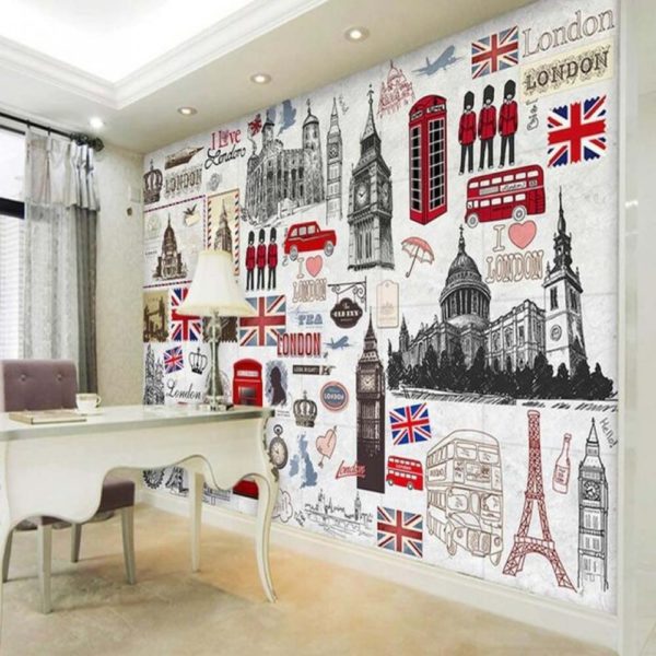 Custom British Red Bus Wallpaper Mural