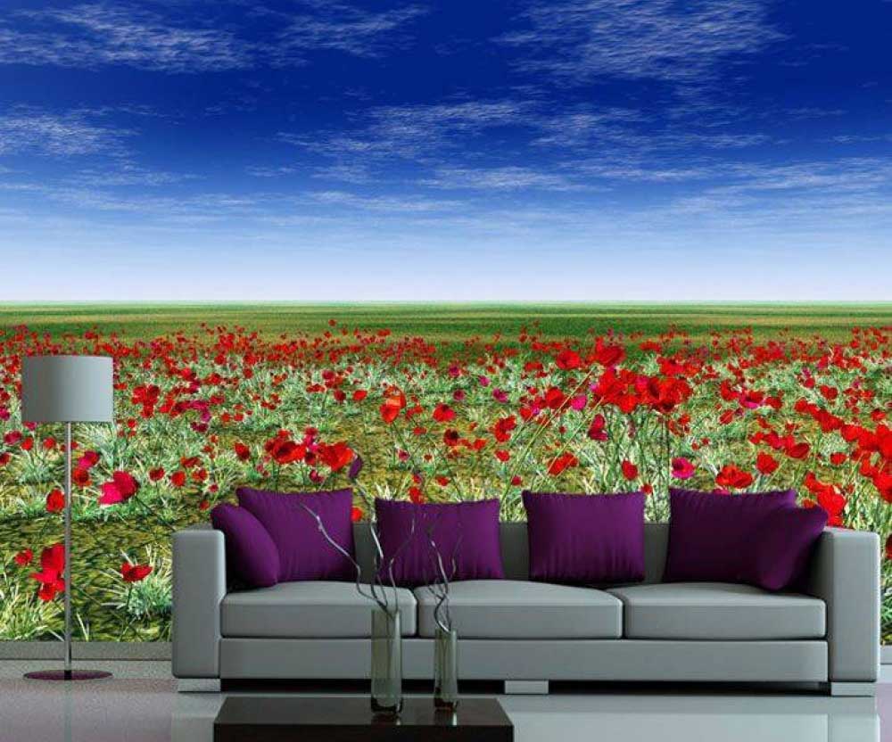 Poppies Decorative Landscape Painted Photo Mural – TMS086 Poppies Decorative Landscape Painted Photo Mural – TMS086