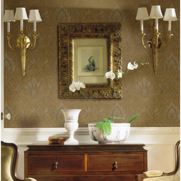Brown Gold Sapphire Damask Wallpaper – SIS40621