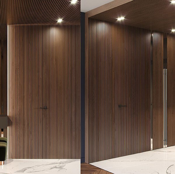 FP-232 Walnut Fluted Panel Black Line